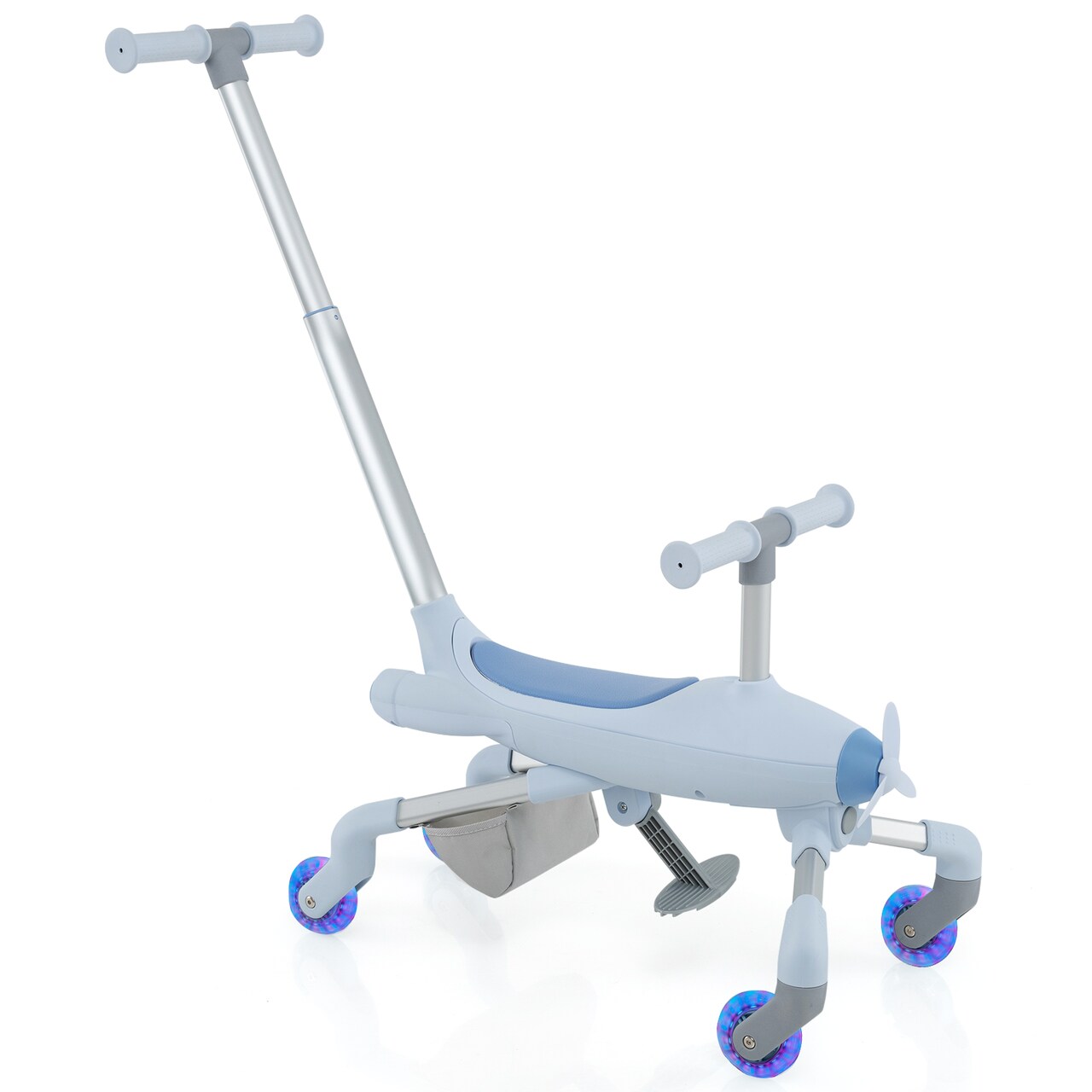 Plastic 2-in-1 Kids Ride-On Push Car with LED Lighted Wheels and Storage Compartment